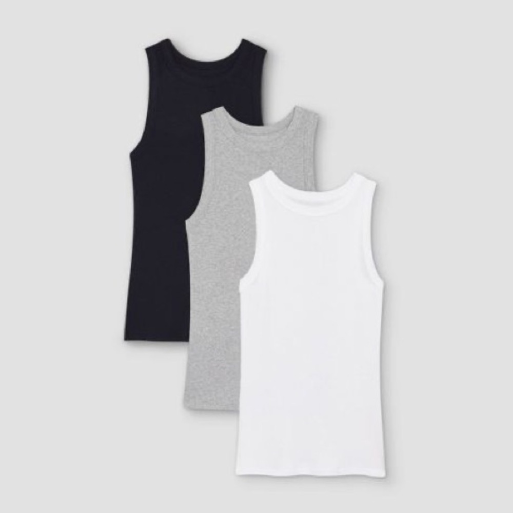 TAHARI RIBBED TANK TOP 3 pack BLACK , white and grey size M NWT